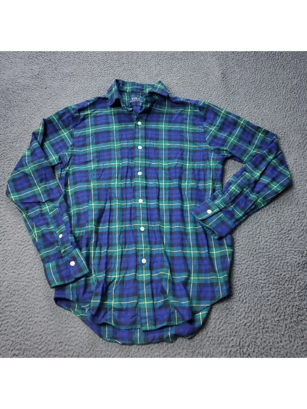 Polo Ralph Lauren Shirt Mens S Small Petite Sleep Button Plaid Blue Green Pajama